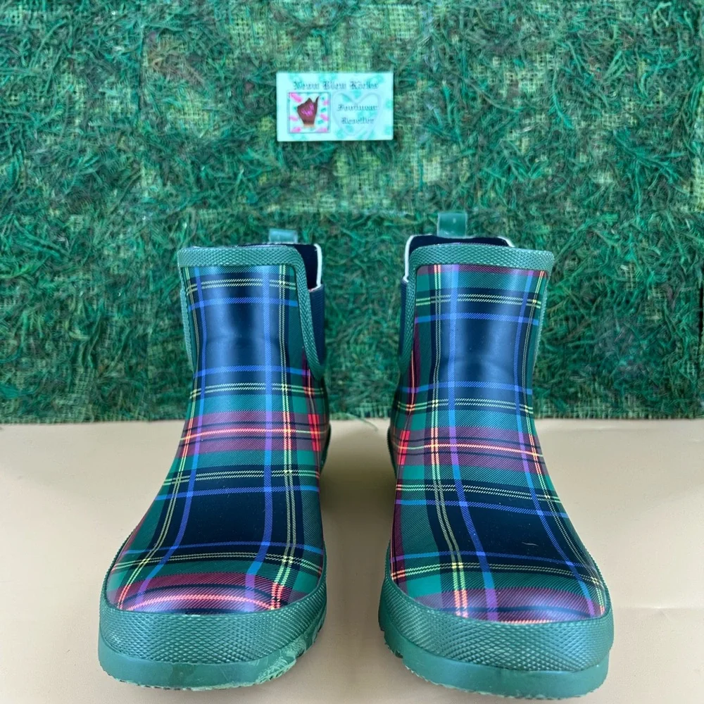 Corkys Green Plaid Chelsea Rain Boots